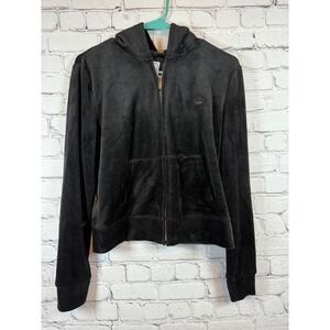 Juicy Couture Velour Full Zip Hoodie Black Casual Comfy Jacket Size M‎